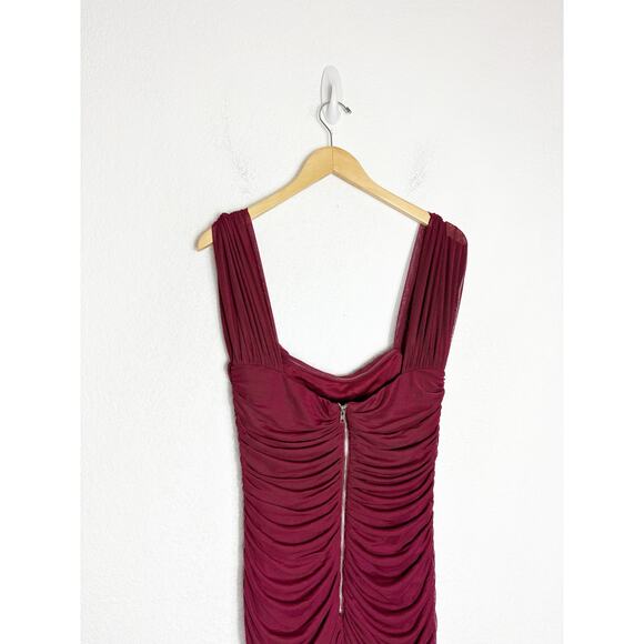 NWT Baltic Born Alessandra Mesh Midi Dress Size Large Burgundy Ruched Wedding - Picture 12 of 14